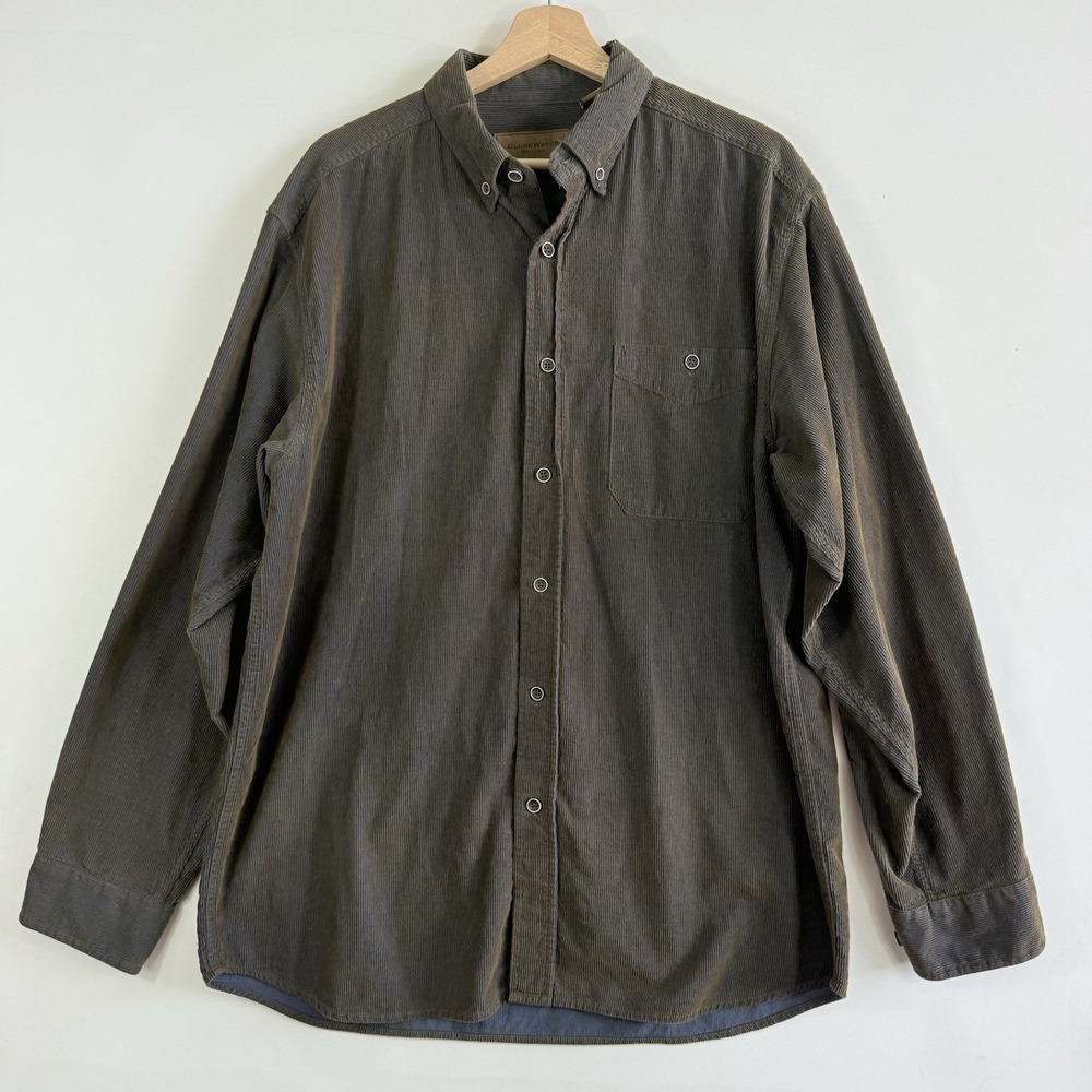 Clearwater Outfitters Shirt Men Large Blue Tan Corduroy Long Sleeve Guide Casual